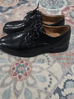 Rockport Boys 4 Classic Black Patent Leather Lace-Up Dress Shoes